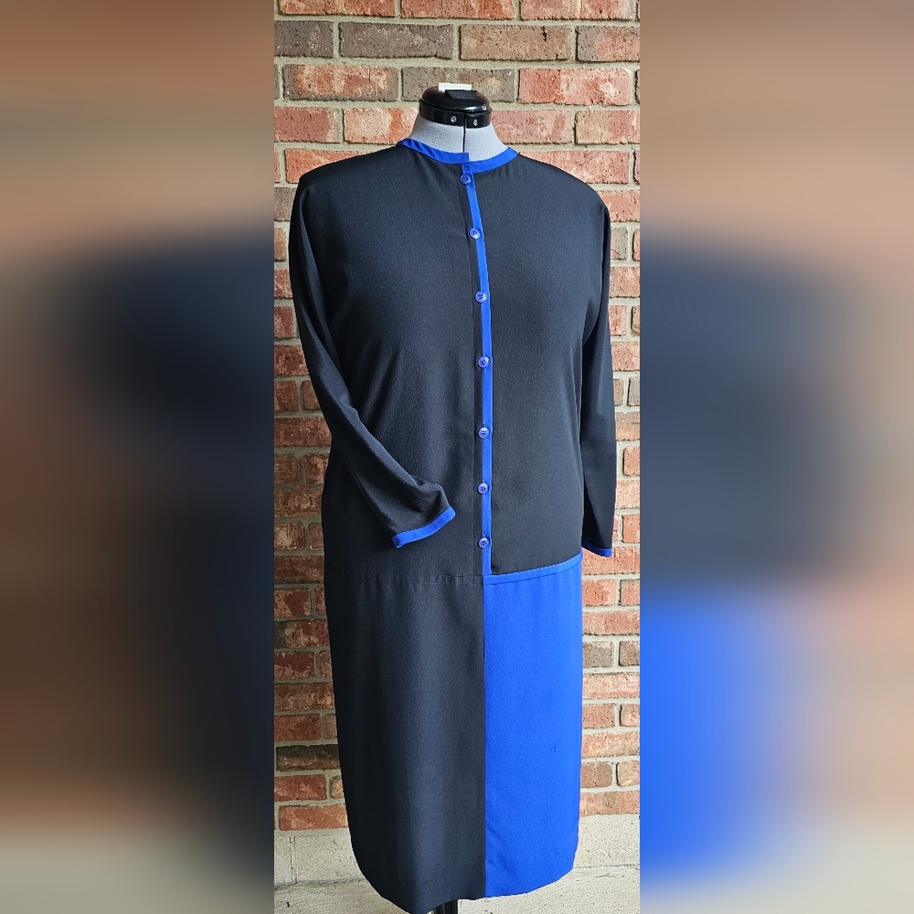Adams Black and Blue Midi Dress with Modern Flair